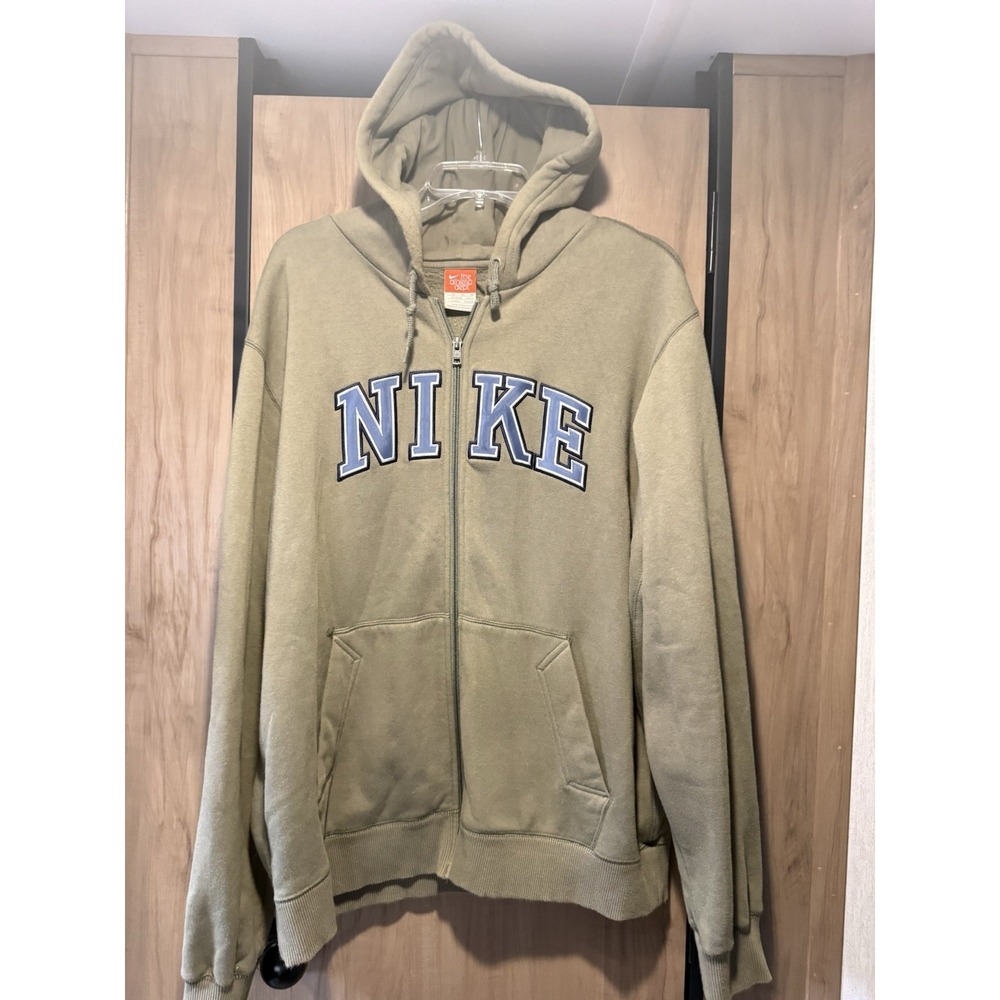 Vintage Y2K Nike Hoodie Men's XL Olive The Athletic Dept Spellout Full Zip